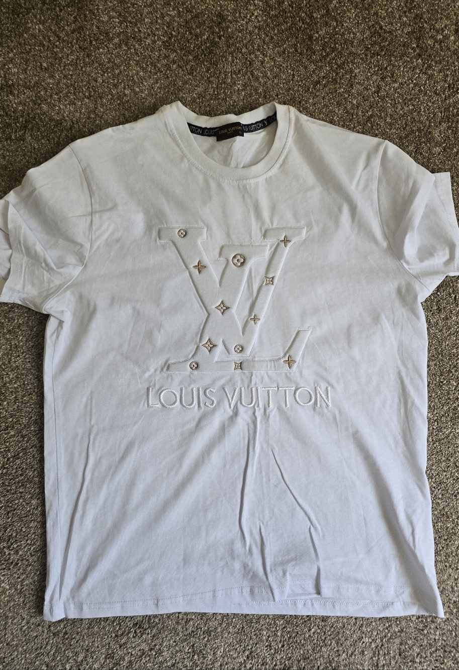 Louis Vuitton White Embossed Monogram Tee